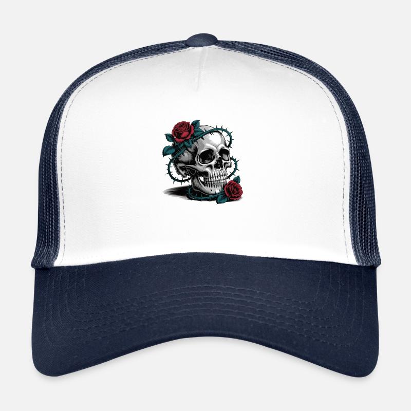 Crâne avec des fleurs de roses Casquette trucker 