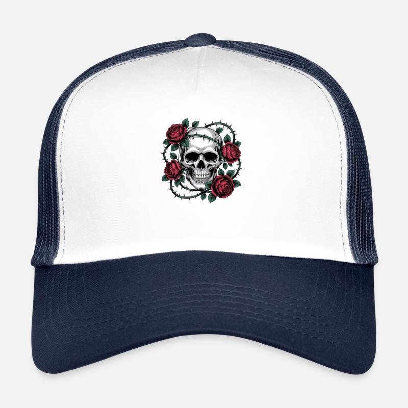 Totenkopf mit Rosenblüten Trucker Cap