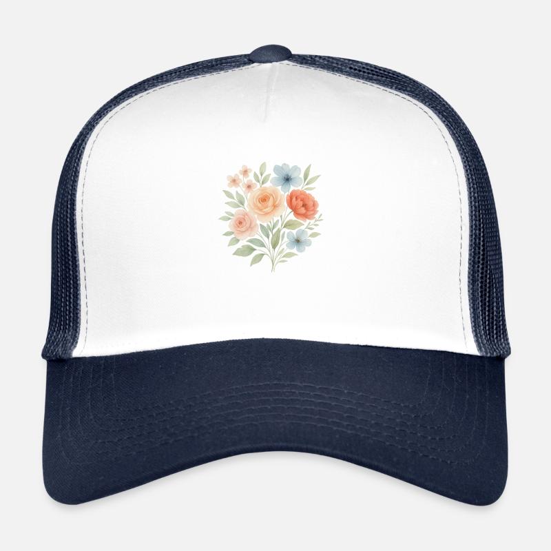 Blütentraum – nostalgisch & zart - Trucker Cap - Weiß/Navy