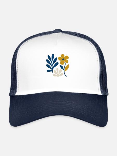 Floral Composition – Blue & Mustard - Trucker Cap - white/navy - Front