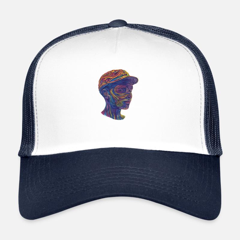 Abstraktes Porträt mit bunten Linien. Trucker Cap