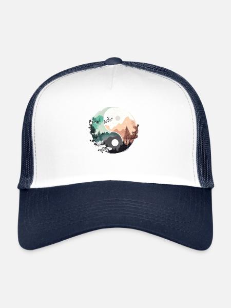 Ying Yang - Mountains / Beach - Trucker Cap - white/navy - Front