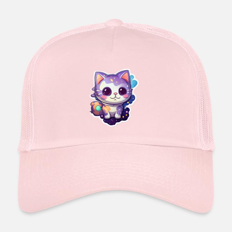 A cute little kitty flying in space Trucker Cap