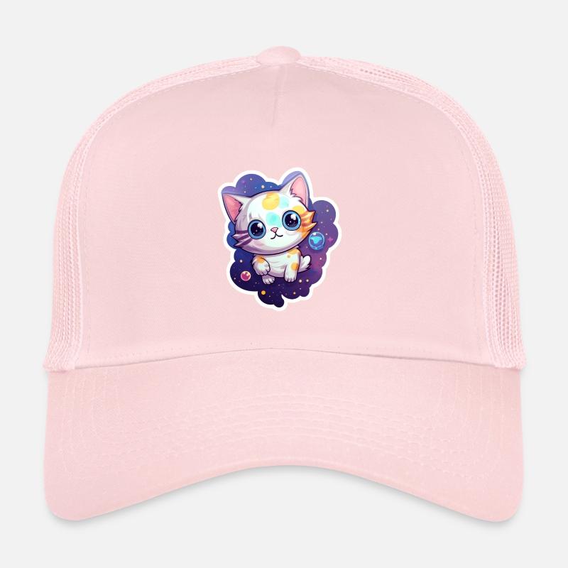 Cute cartoonish kitty floating in space Trucker Cap