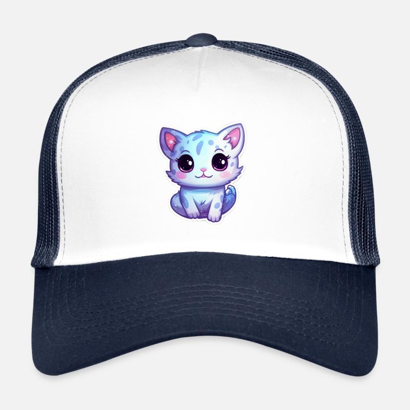 "Spacebound Kitty: Adorable Cartoon in Orbit" - Trucker Cap - Weiß/Navy