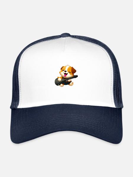 Hund mit Gitarre - Trucker Cap - Weiß/Navy - Vorne
