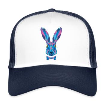 Hase Fliege Feldhase Langohr bunt Kaninchen Löffel - Trucker Cap - Weiß/Navy - Vorne