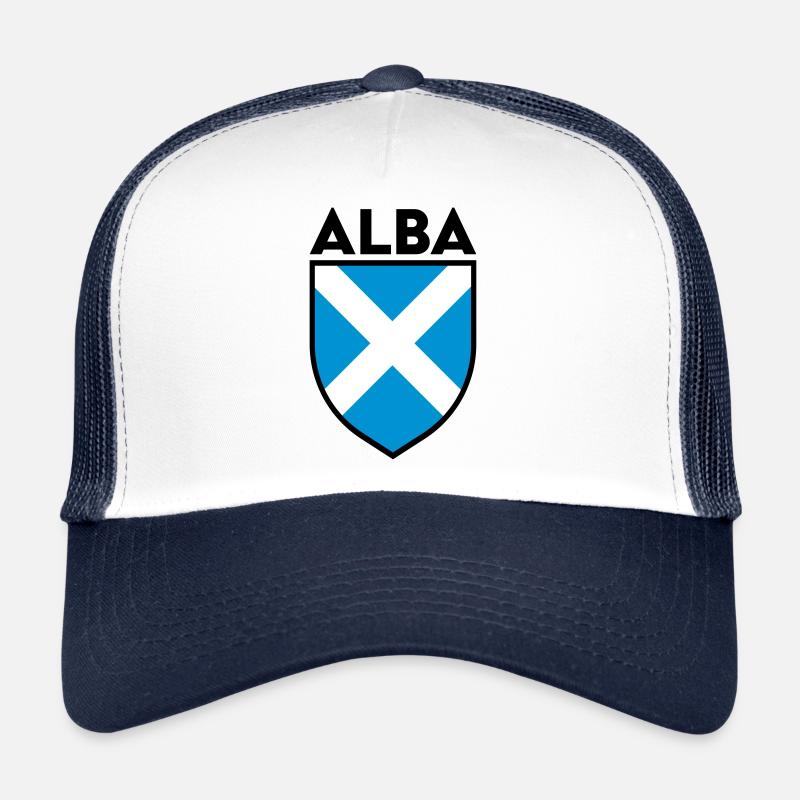 Alba Saltire Flag Shield (Black Outline) Trucker Cap