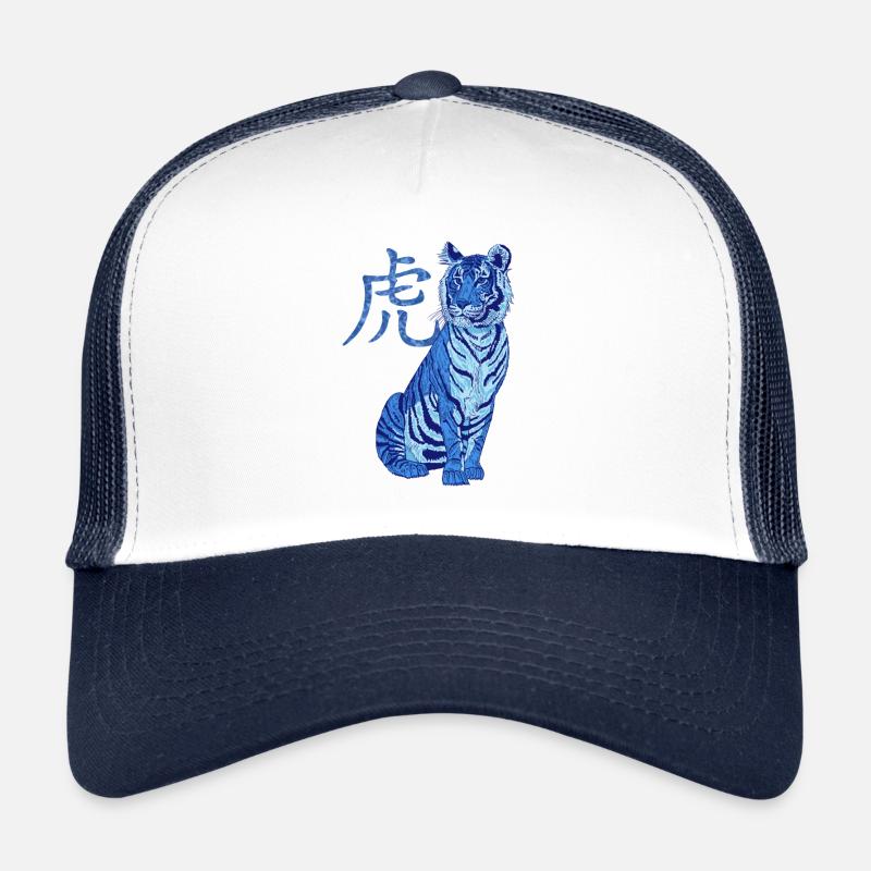 Bleu tigre avec caractère chinois 2022 Casquette trucker 