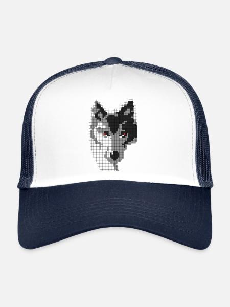 Gray wolf in the form of a pixel Classic T-shirt - Trucker Cap - white/navy - Front