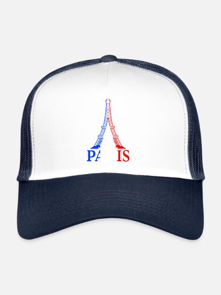 PARIS France Tour Eiffel Bleu Rouge Blanc Cadeau - Casquette trucker  - blanc/marine - Devant