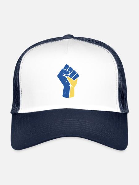 Poing levé en soutien à l'Ukraine - Casquette trucker  - blanc/marine - Devant