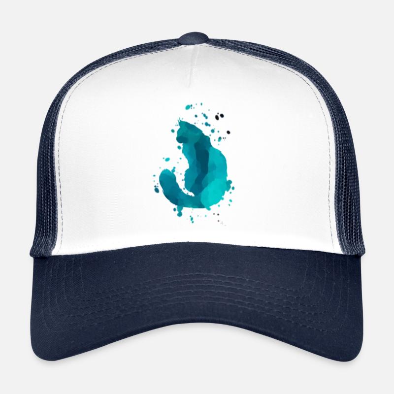 katze aquarell blau - Trucker Cap - Weiß/Navy