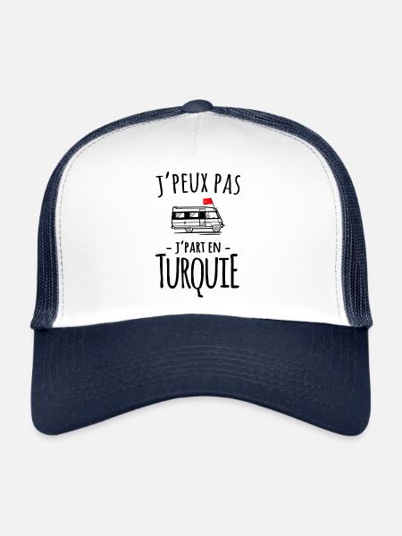 je part en turquie - voyage - Roadtrip - van life - Casquette trucker  - blanc/marine - Devant