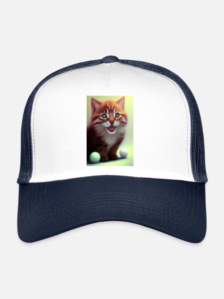 Petit bébé chat mignon - Casquette trucker  - blanc/marine - Devant