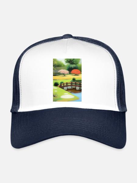 Jardin zen chinois - Casquette trucker  - blanc/marine - Devant