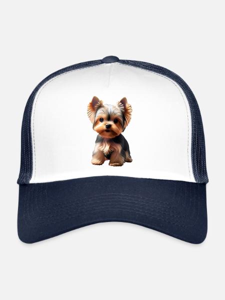 Chien - Yorkshire Terrier - Casquette trucker  - blanc/marine - Devant