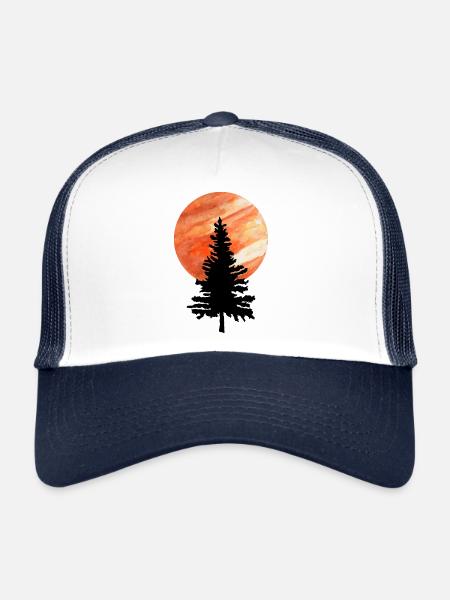Arbre pin et lune - Casquette trucker  - blanc/marine - Devant