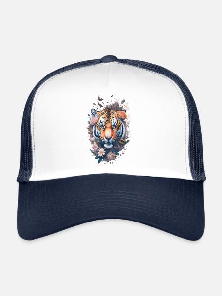 Chat tigre Prédateur Nature Grand Chat Nature Nature sauvage - Casquette trucker  - blanc/marine - Devant