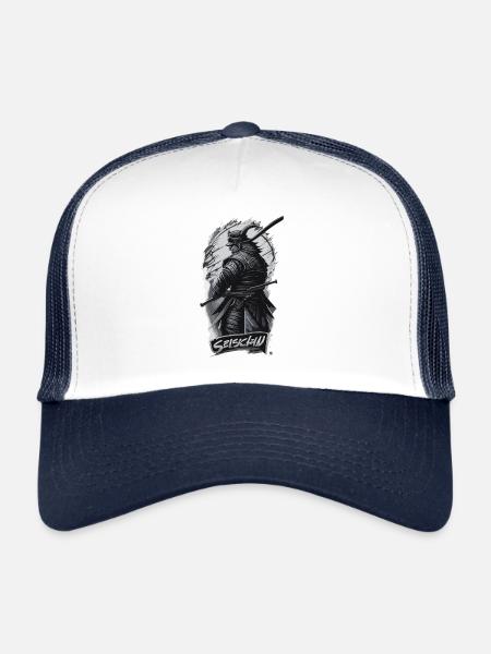 Samouraï noir - Casquette trucker  - blanc/marine - Devant