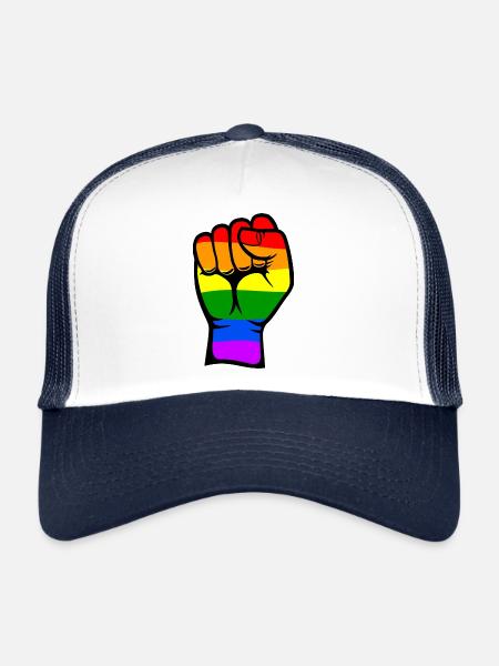 Rainbow Color Flag Hand Fist Symbol - Trucker Cap - white/navy - Front