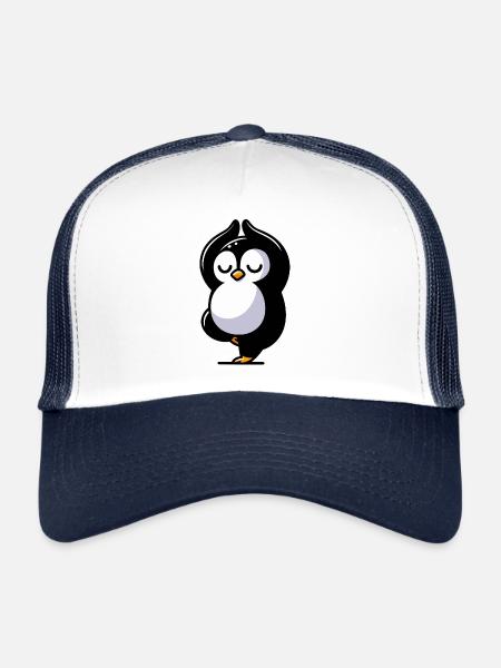 Pingouin de yoga - Casquette trucker  - blanc/marine - Devant