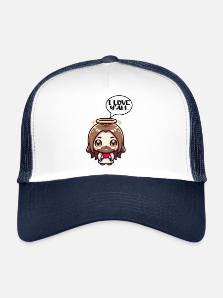 Mignon Jésus Kawaii cadeau Christian Girl - Casquette trucker  - blanc/marine - Devant