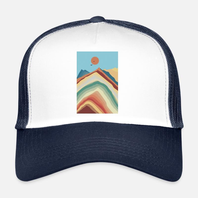Abstrakte Berglandschaft - Swiss Mountain Joy - Trucker Cap - Weiß/Navy