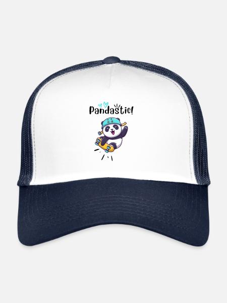Pandastic Panda on Skateboard. - Trucker Cap - white/navy - Front
