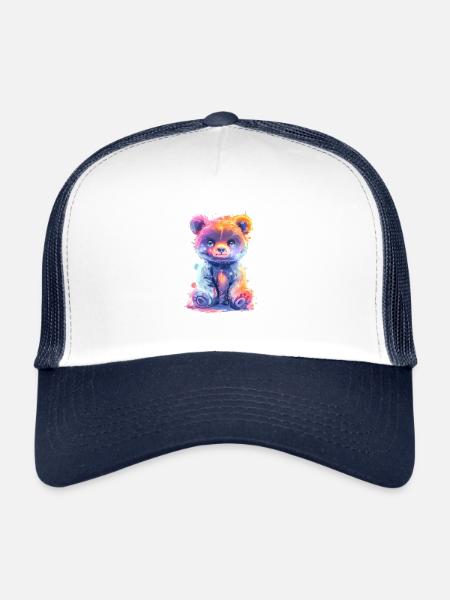 Lustiger Neon Baer - Trucker Cap - Weiß/Navy - Vorne