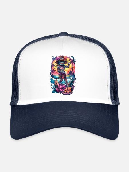 Drôle de statue Tiki - Casquette trucker  - blanc/marine - Devant