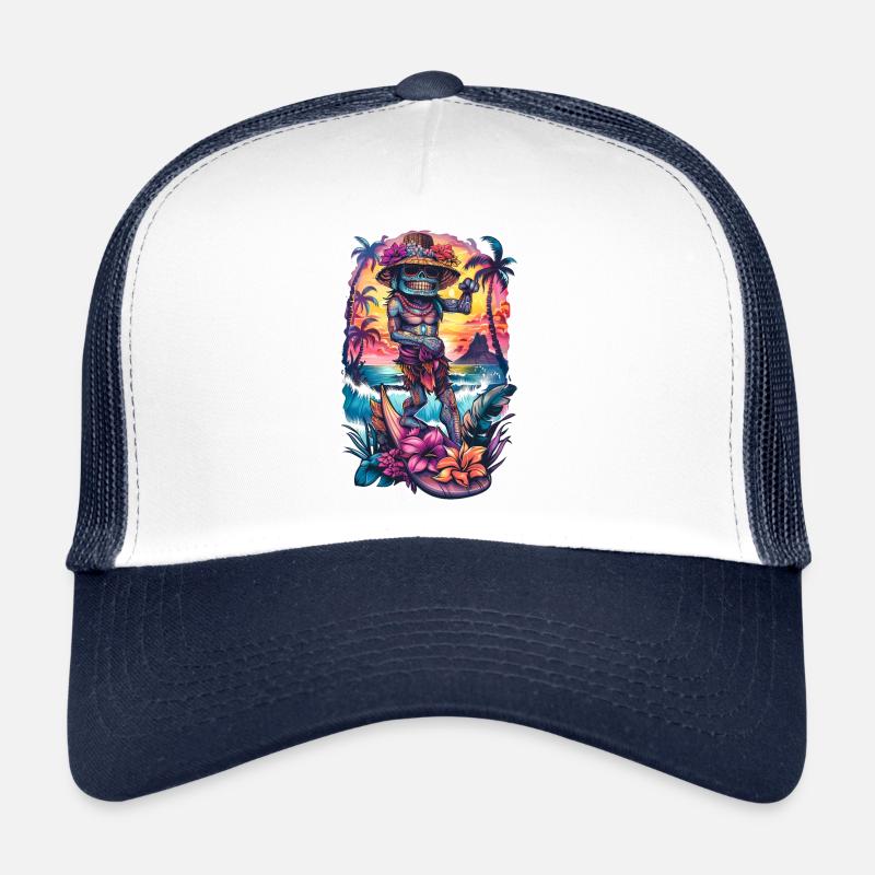 Lustige Tiki Statue - Trucker Cap - Weiß/Navy