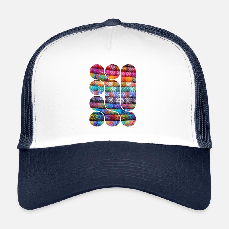 Helles gestricktes Patchwork - Trucker Cap - Weiß/Navy