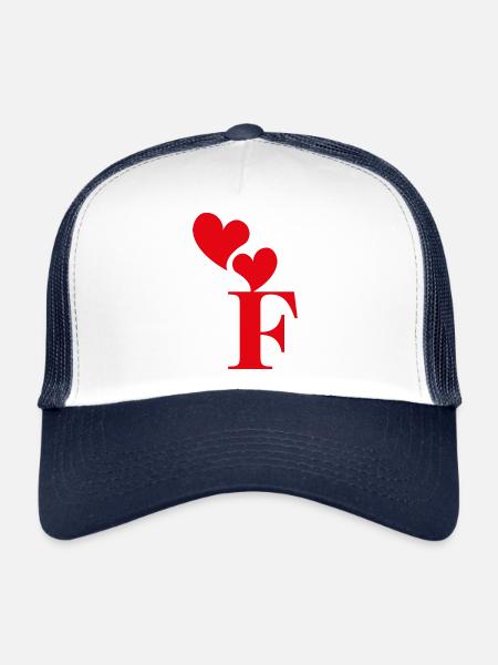 Lettre f cœur rouge - Casquette trucker  - blanc/marine - Devant