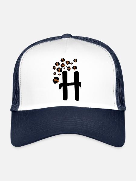 Lettre h motifs léopard - Casquette trucker  - blanc/marine - Devant