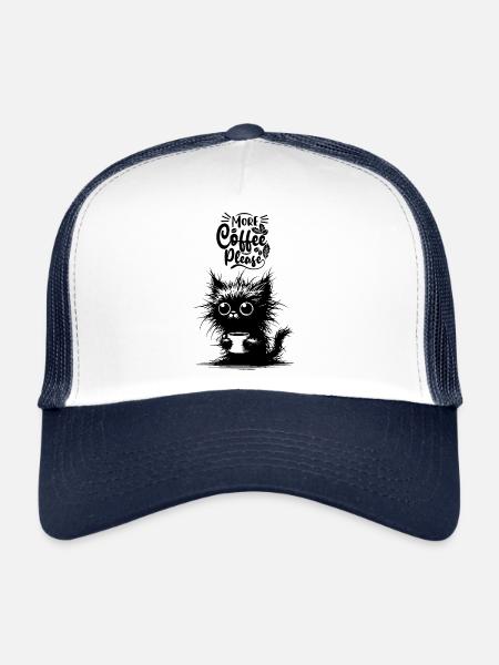 Coffee Cat Morning Grouch Cat Lover Colleague - Trucker Cap - white/navy - Front
