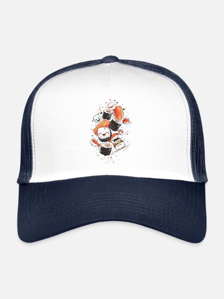 Adorables personnages de sushi avec un arrière-plan vibrant - Casquette trucker  - blanc/marine - Devant
