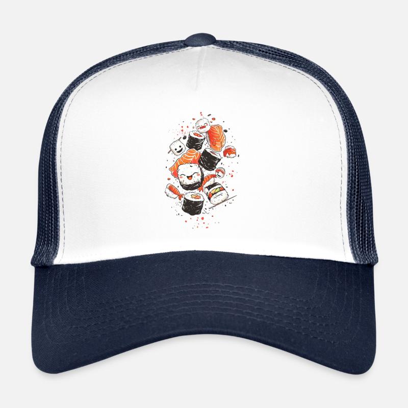 Adorables personnages de sushi avec un arrière-plan vibrant Casquette trucker 