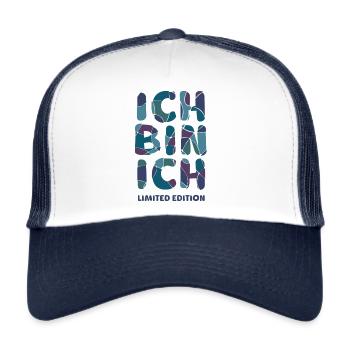 ICH BIN ICH - Affirmation Geschenk Selbstvertrauen - Trucker Cap - Weiß/Navy - Vorne