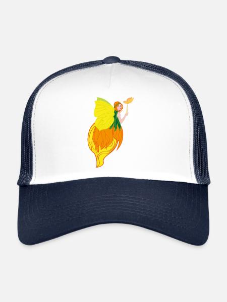 Conception féerique avec des ailes de fleur et du feu - Casquette trucker  - blanc/marine - Devant