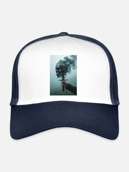 Crâne d’ombre avec épée enfumée - Casquette trucker  - blanc/marine - Devant