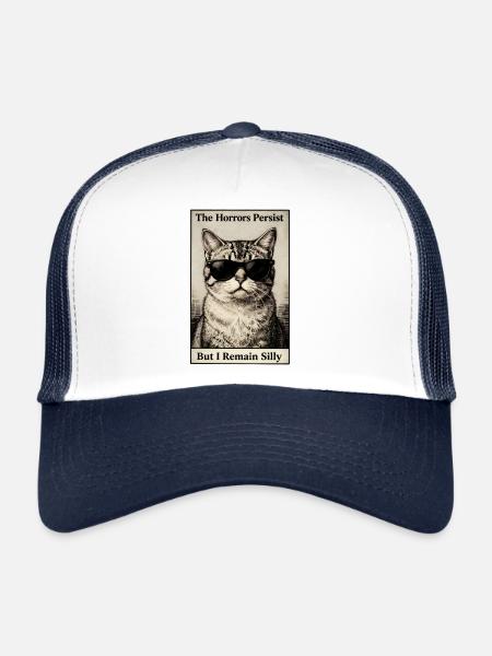 Funny Cat in Sunglasses The Horrors Persist - Trucker Cap - white/navy - Front