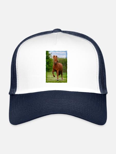 Icelandic horse running in tölt over meadow horse photo - Trucker Cap - white/navy - Front
