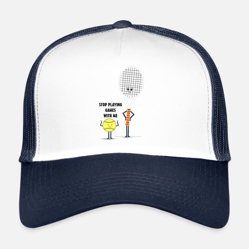 Lustiges Tennis Bild Comic Schläger Ball Spruch - Trucker Cap - Weiß/Navy