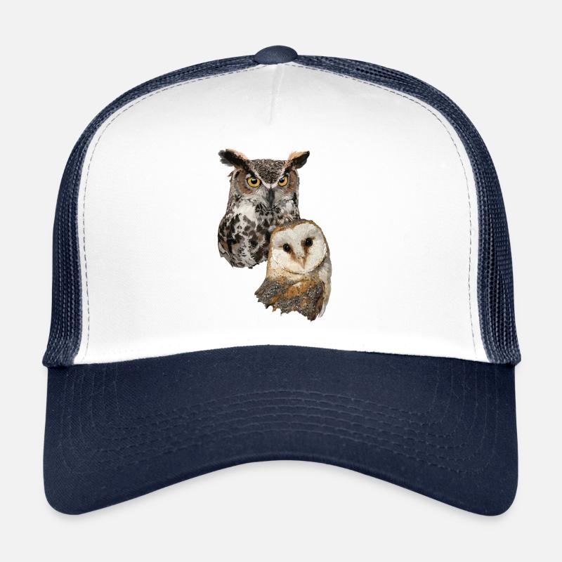 Schleiereule und amerikanische Eule - Trucker Cap - Weiß/Navy
