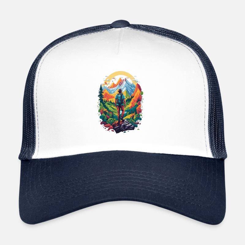 Gehen Sie stilvoll auf die Trails mit diesem farbenfrohen - Trucker Cap - Weiß/Navy