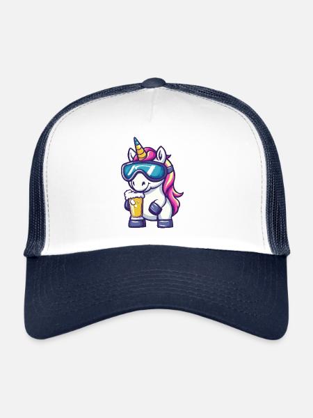 Bière après-ski Licorne - Casquette trucker  - blanc/marine - Devant