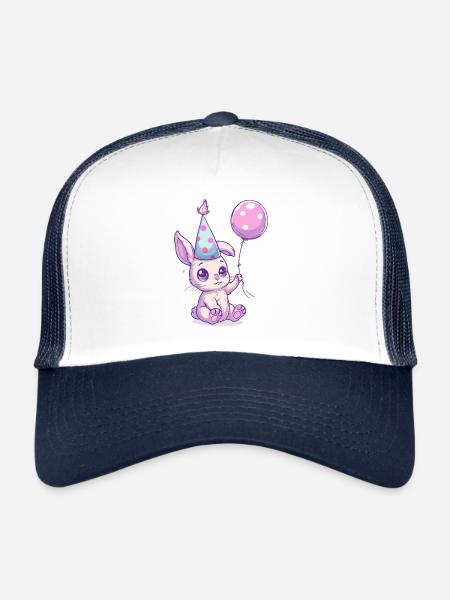Bande dessinée d’anniversaire de lapin - Casquette trucker  - blanc/marine - Devant
