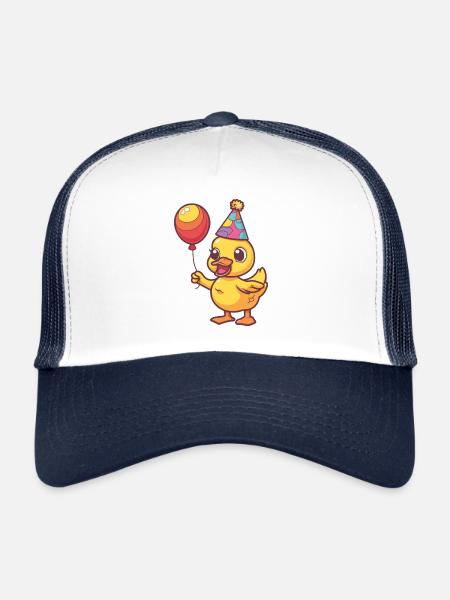 Bande dessinée d’anniversaire de canard - Casquette trucker  - blanc/marine - Devant