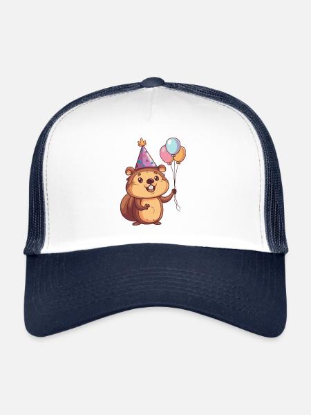 Bande dessinée d’anniversaire de castor - Casquette trucker  - blanc/marine - Devant